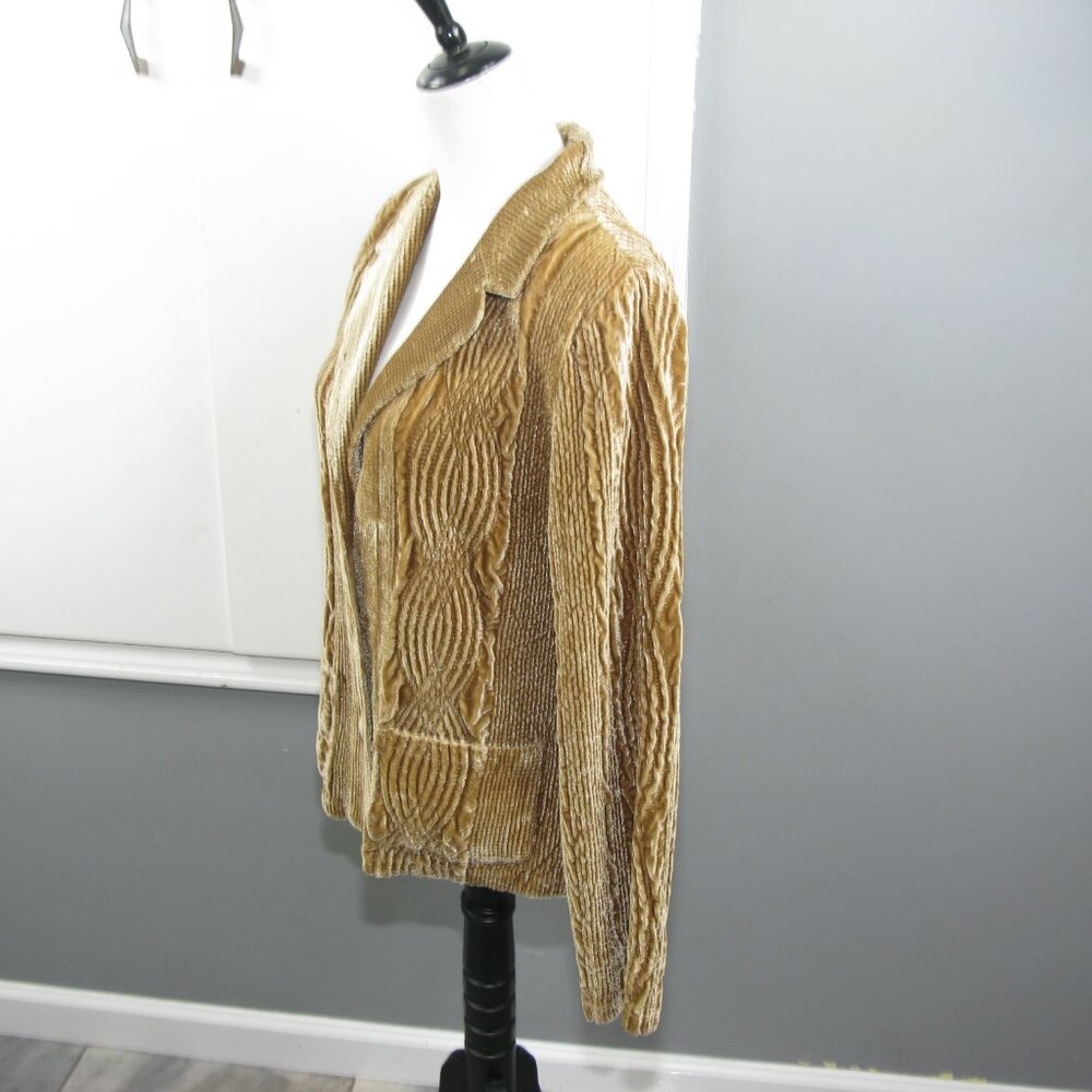 Harve Benard Tannish Gold Soft Ribbed Button Front Blazer Size 10 - Picture 3 of 6